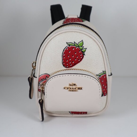 Coach Mini Court Backpack Bag Charm with Strawberry Print CAO93 NWT - Picture 2 of 8